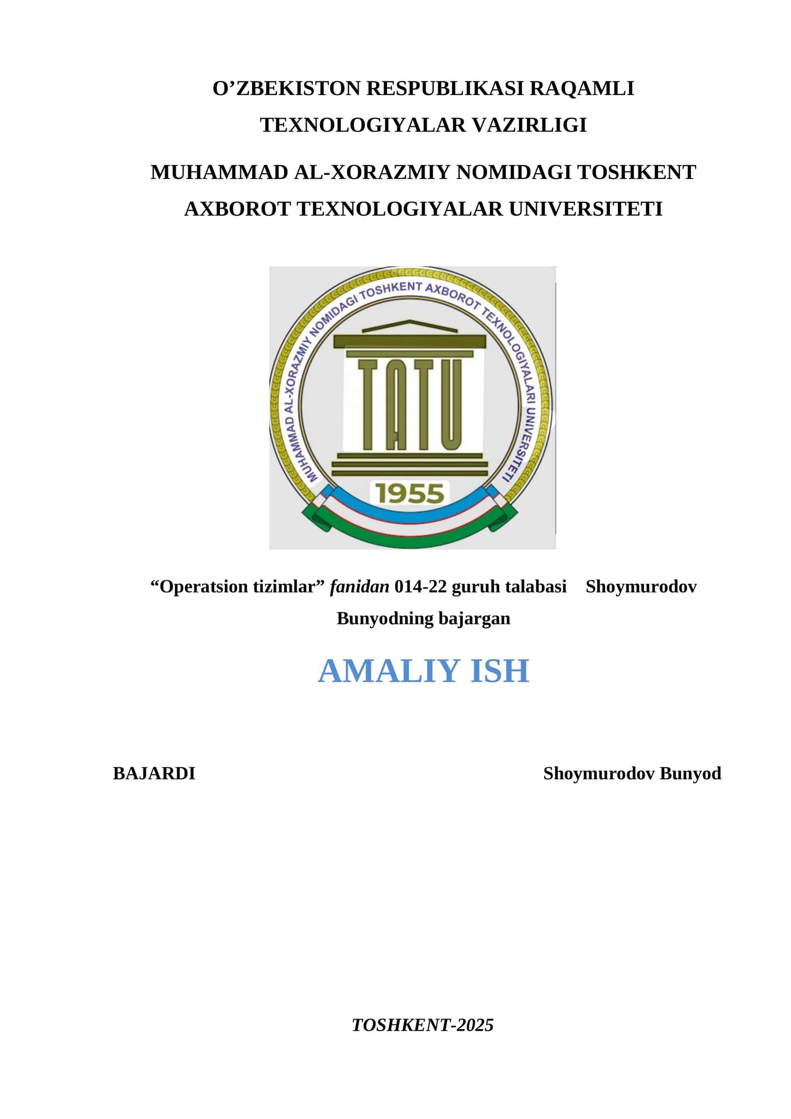 OPERATSION TIZIMLAR 2-AMALIY TOPSHIRIQ 1