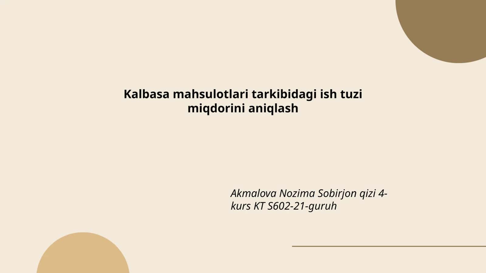 Kalbasa mahsulotlari tarkibidagi ish tuzi miqdorini aniqlash 1