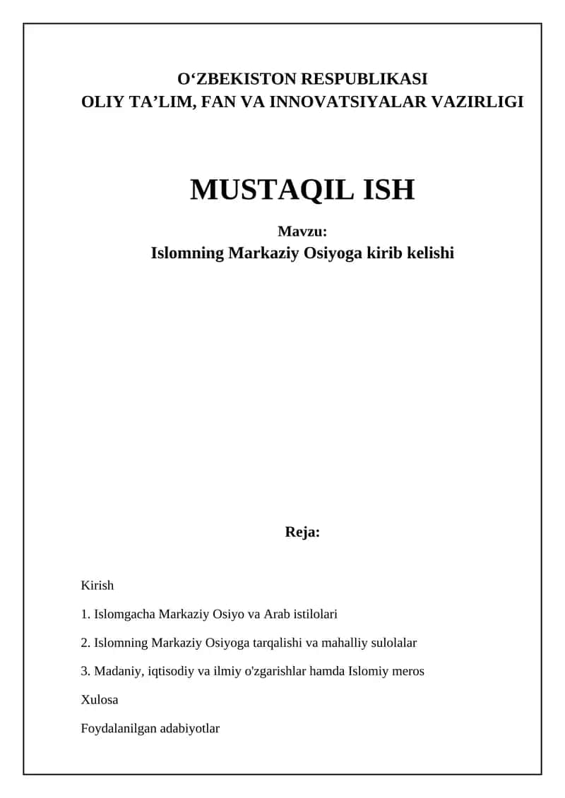Islomning Markaziy Osiyoga kirib kelishi 1