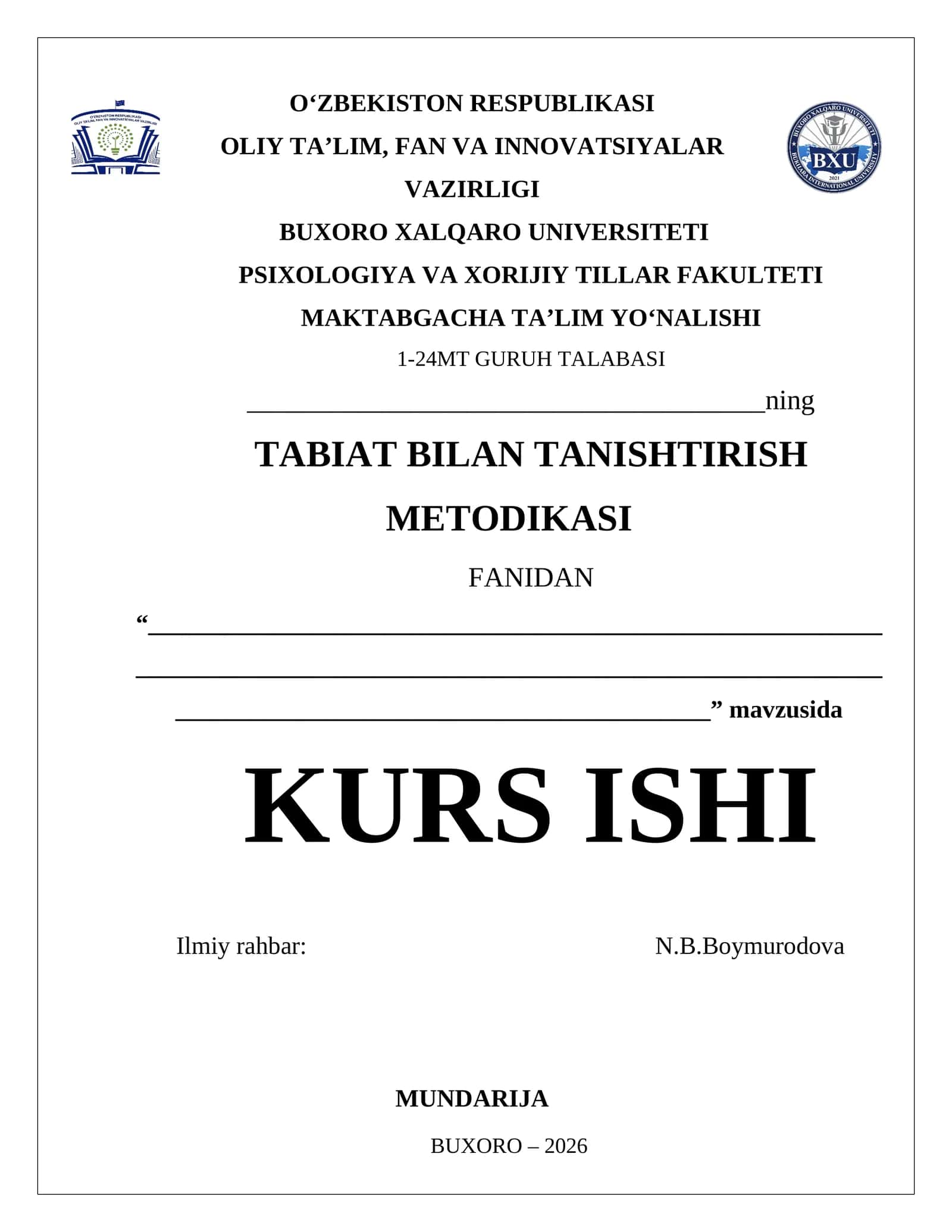 TABIAT BILAN TANISHTIRISH METODIKASI 1