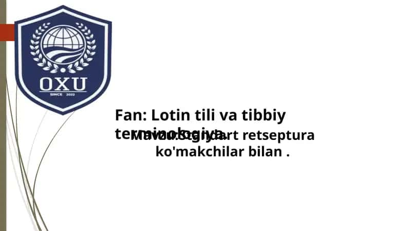 Standart retseptura ko'makchilar bilan 1