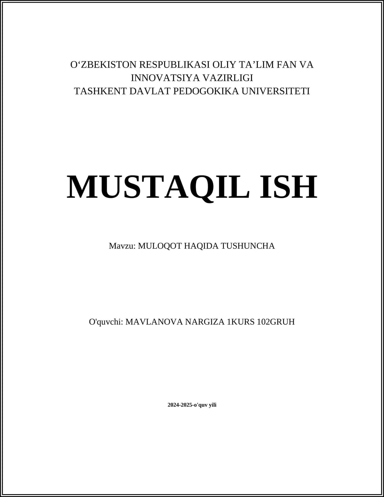 MULOQOT HAQIDA TUSHUNCHA 1