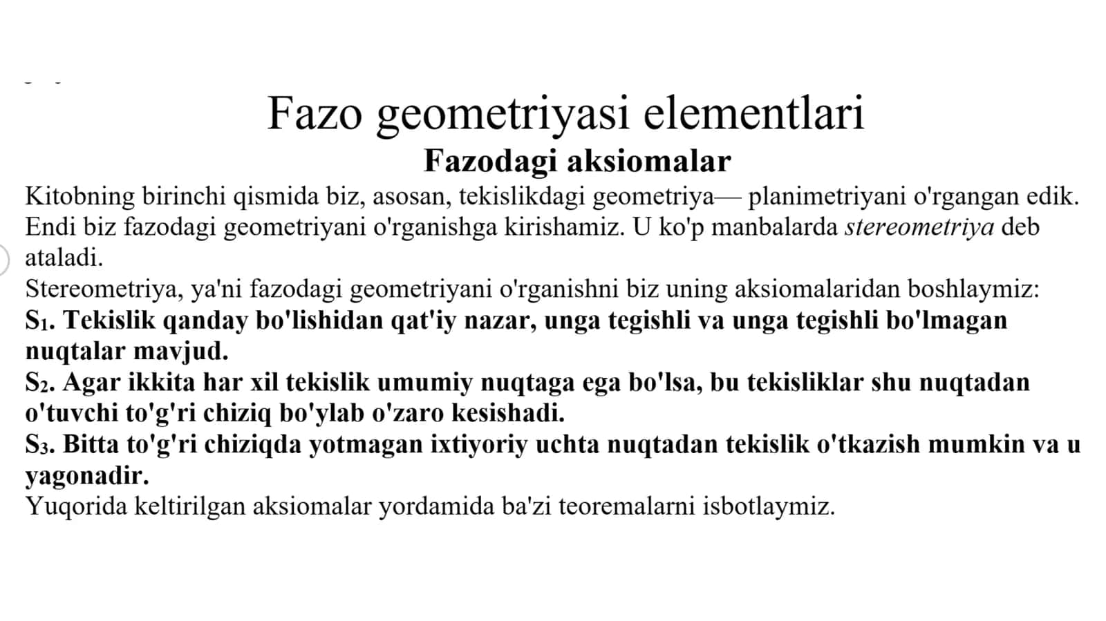 Geometriya elementlarini o'qitish 1