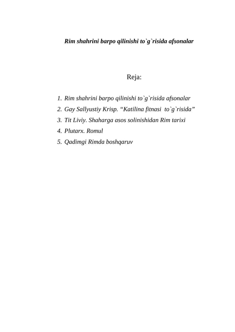Rim shahrini barpo qilinishi to`g`risida afsonalar 1