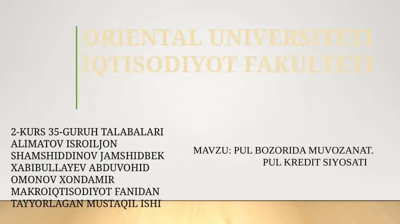 PUL BOZORIDA MUVOZANAT.BMPUL KREDIT SIYOSATI 1