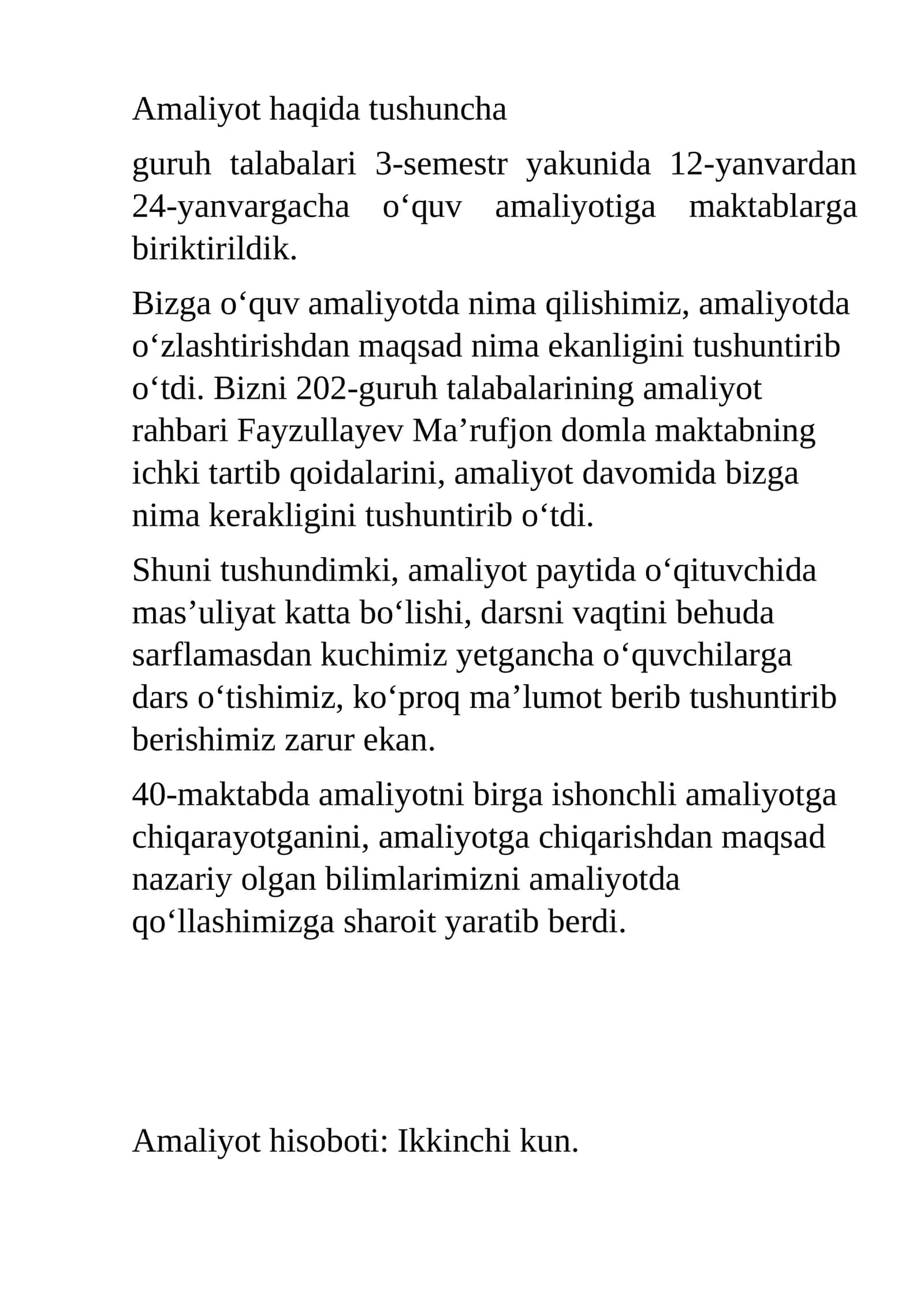 pedagogika AMALIYOT HISOBOTI 1