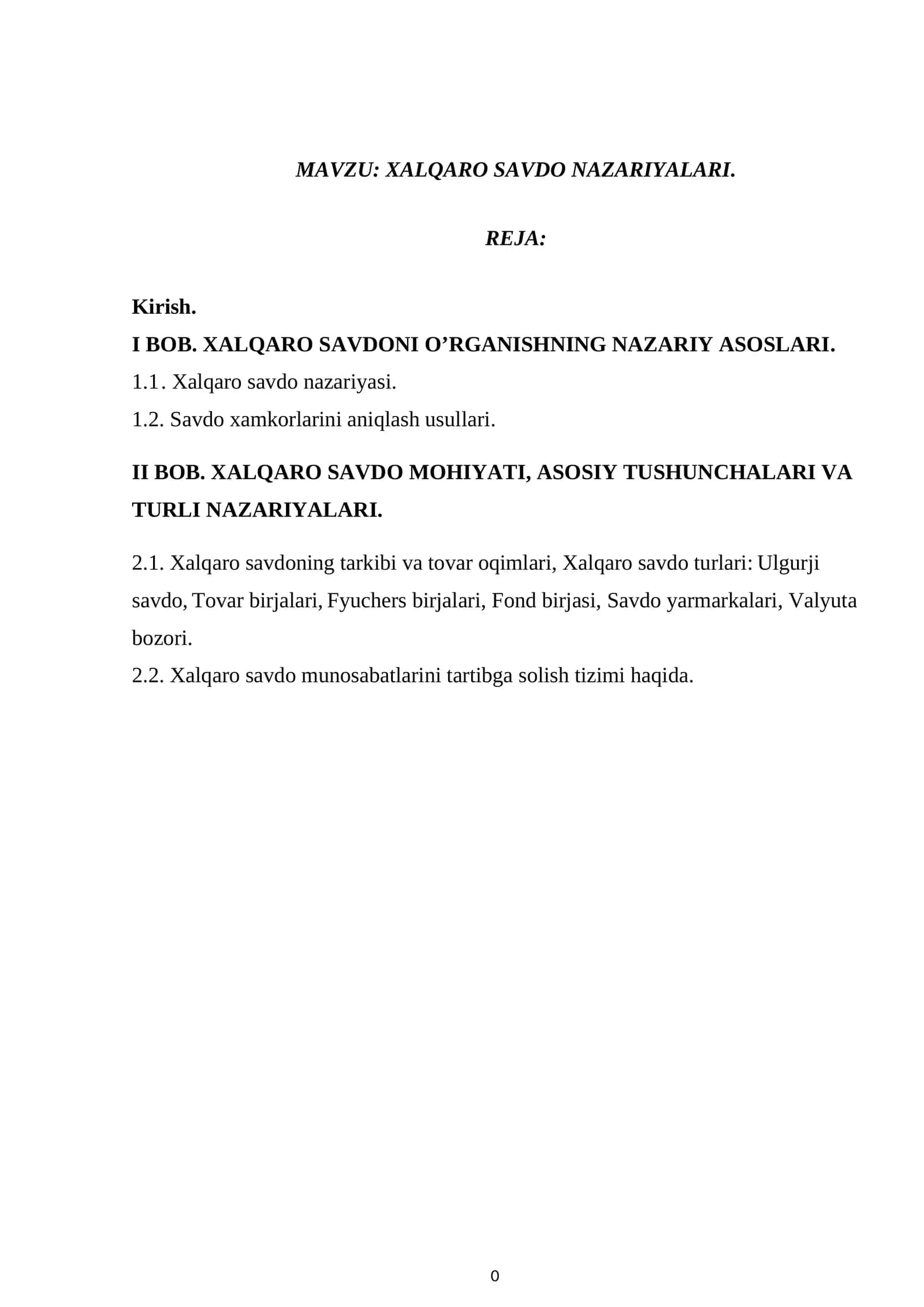 XALQARO SAVDO NAZARIYALARI 1