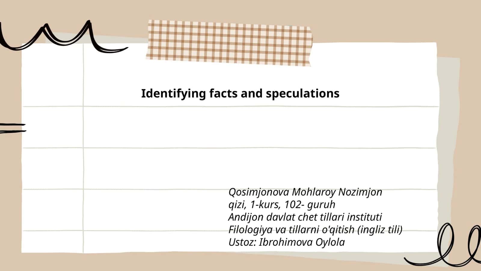 Identifying facts and speculations 1