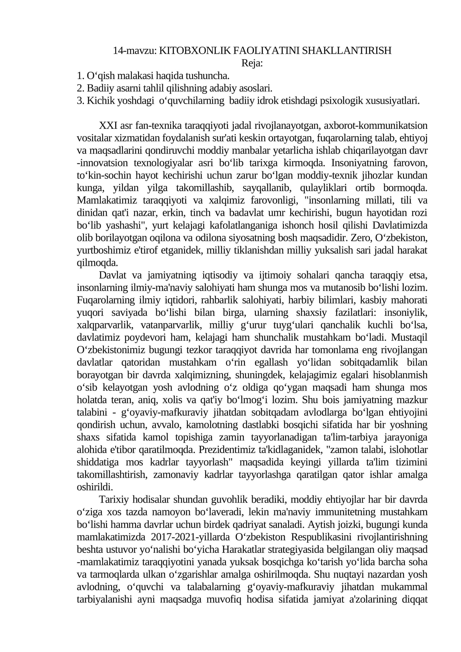 KITOBXONLIK FAOLIYATINI SHAKLLANTIRISH 1
