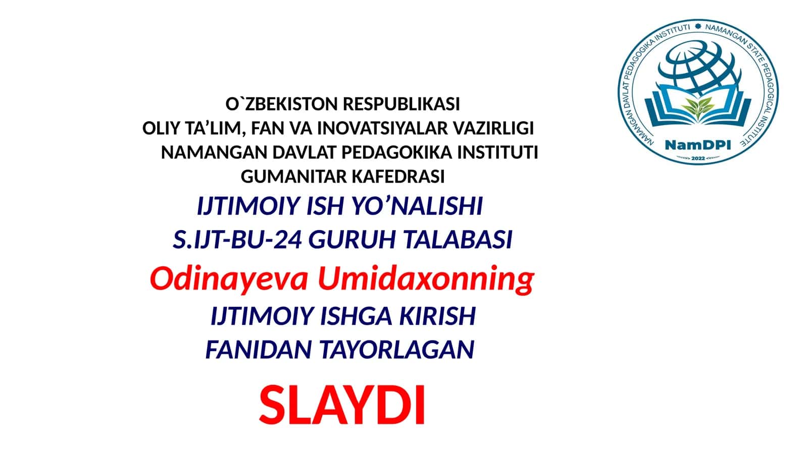 Ijtimoiy Ishga Kirish Slaydi 1