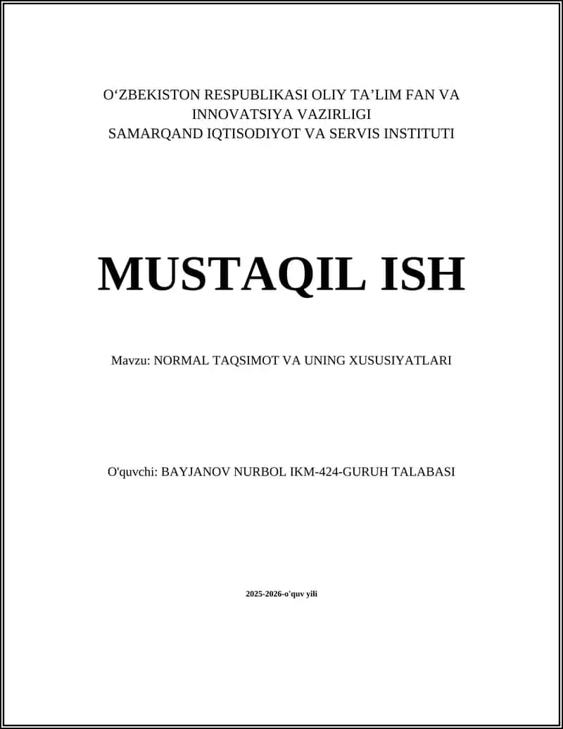 NORMAL TAQSIMOT VA UNING XUSUSIYATLARI 1