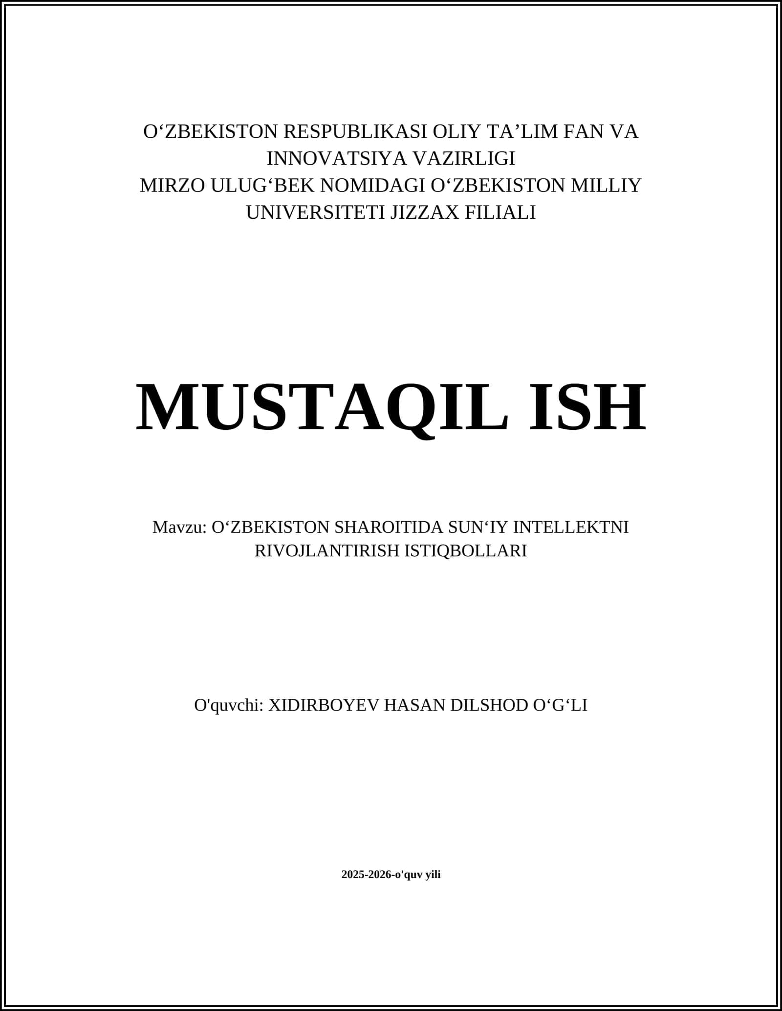 O‘ZBEKISTON SHAROITIDA SUN‘IY INTELLEKTNI RIVOJLANTIRISH ISTIQBOLLARI 1