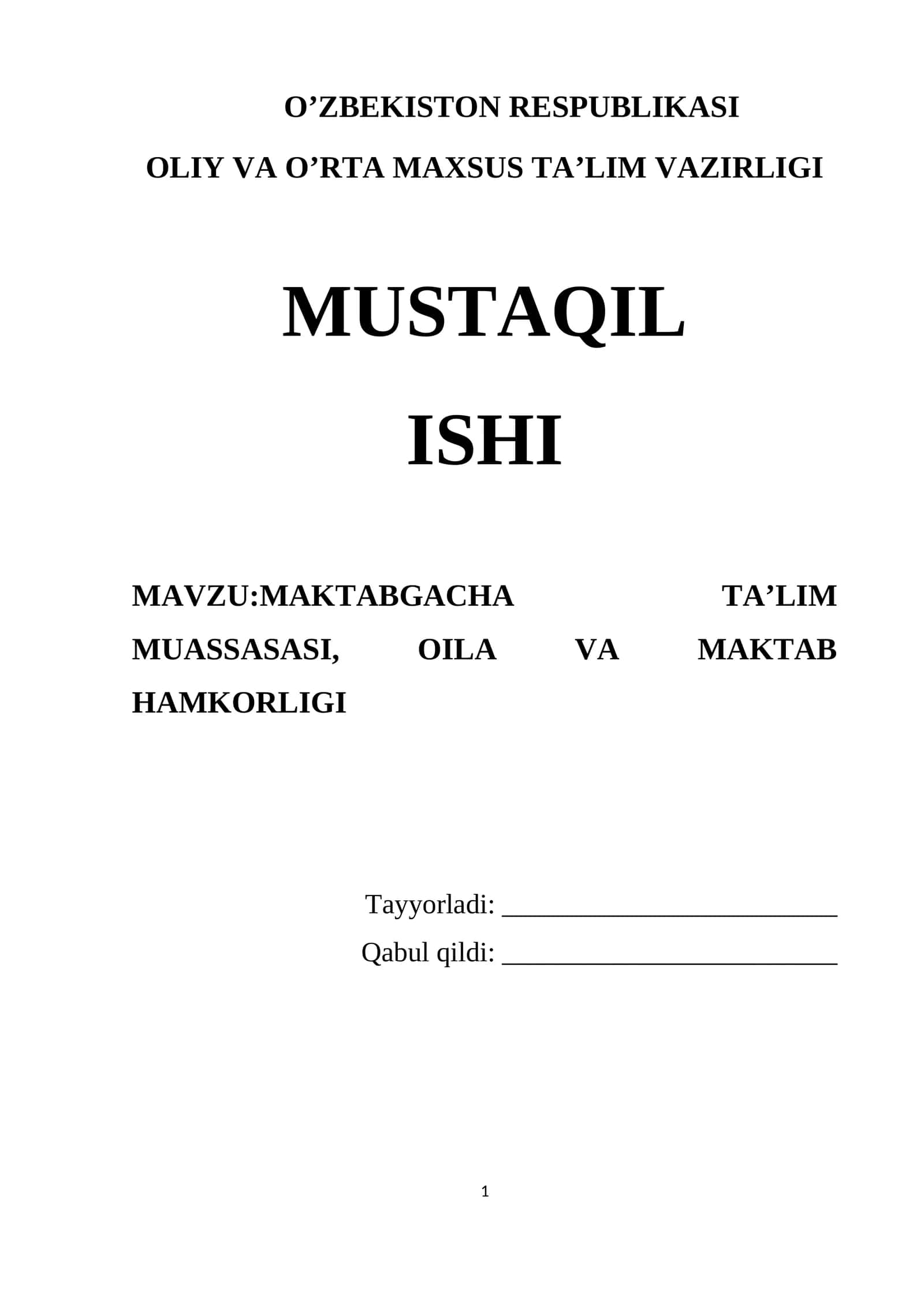 MAKTABGACHA TA’LIM MUASSASASI, OILA VA MAKTAB HAMKORLIGI 1