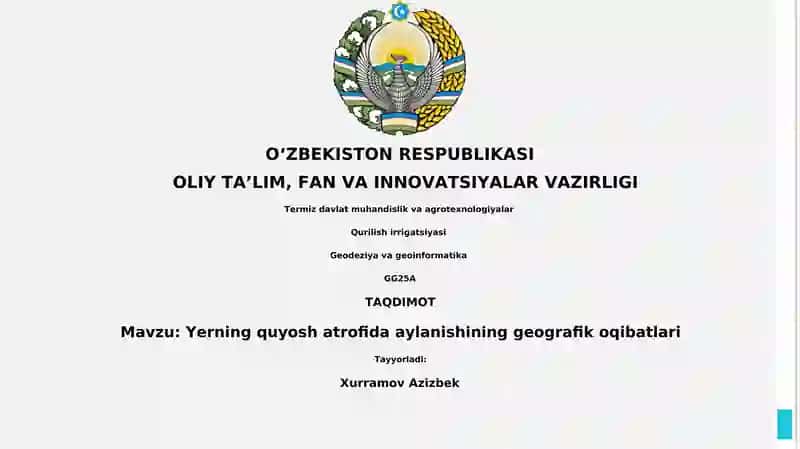 Yerning quyosh atrofida aylanishining geografik oqibatlari