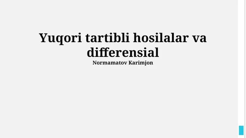 Yuqori Tartibli Differensiallar 1