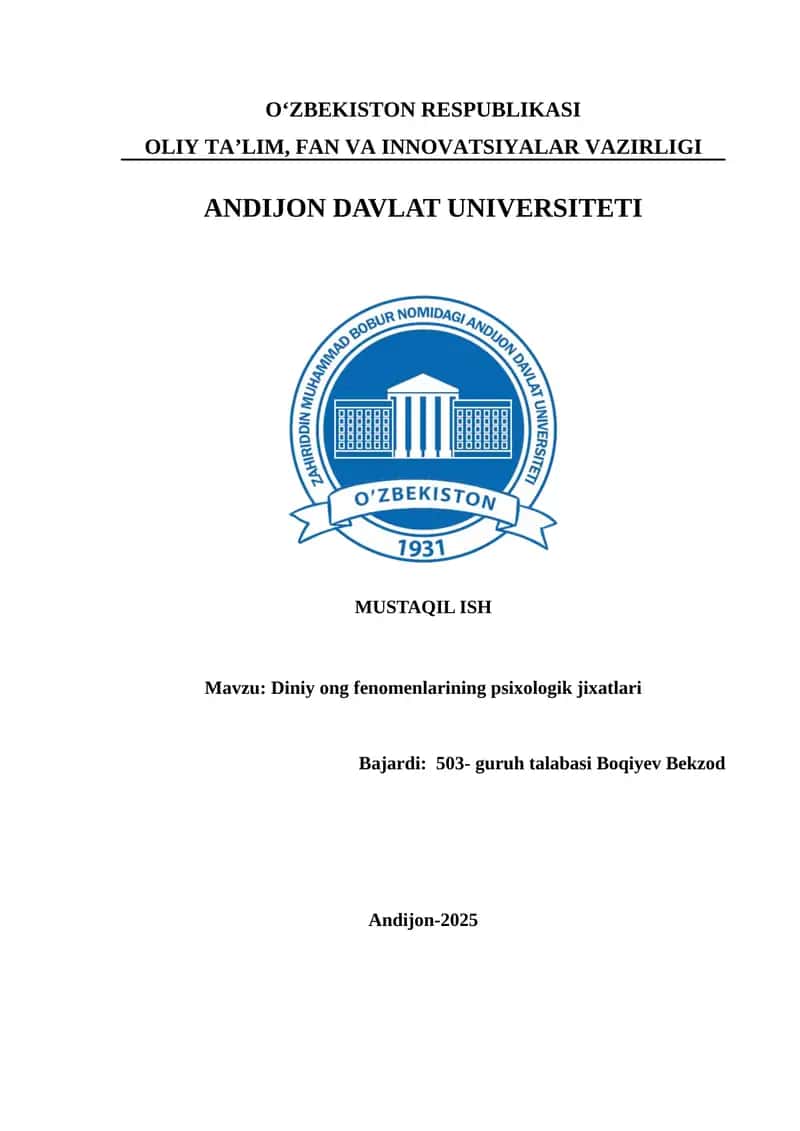 Diniy ong fenomenlarining psixologik jixatlari 1