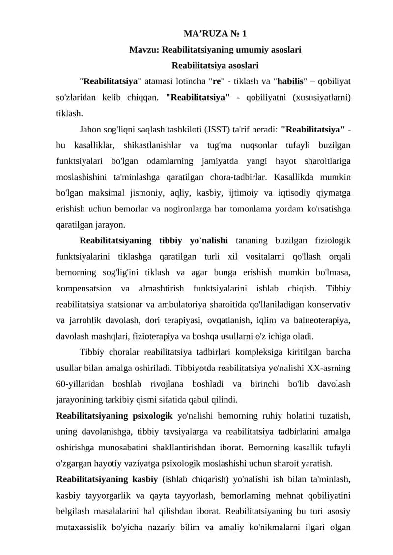 Reabilitatsiyaning umumiy asoslari 1