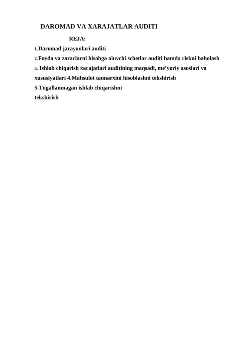 Daromad va xarajatlar audit 1