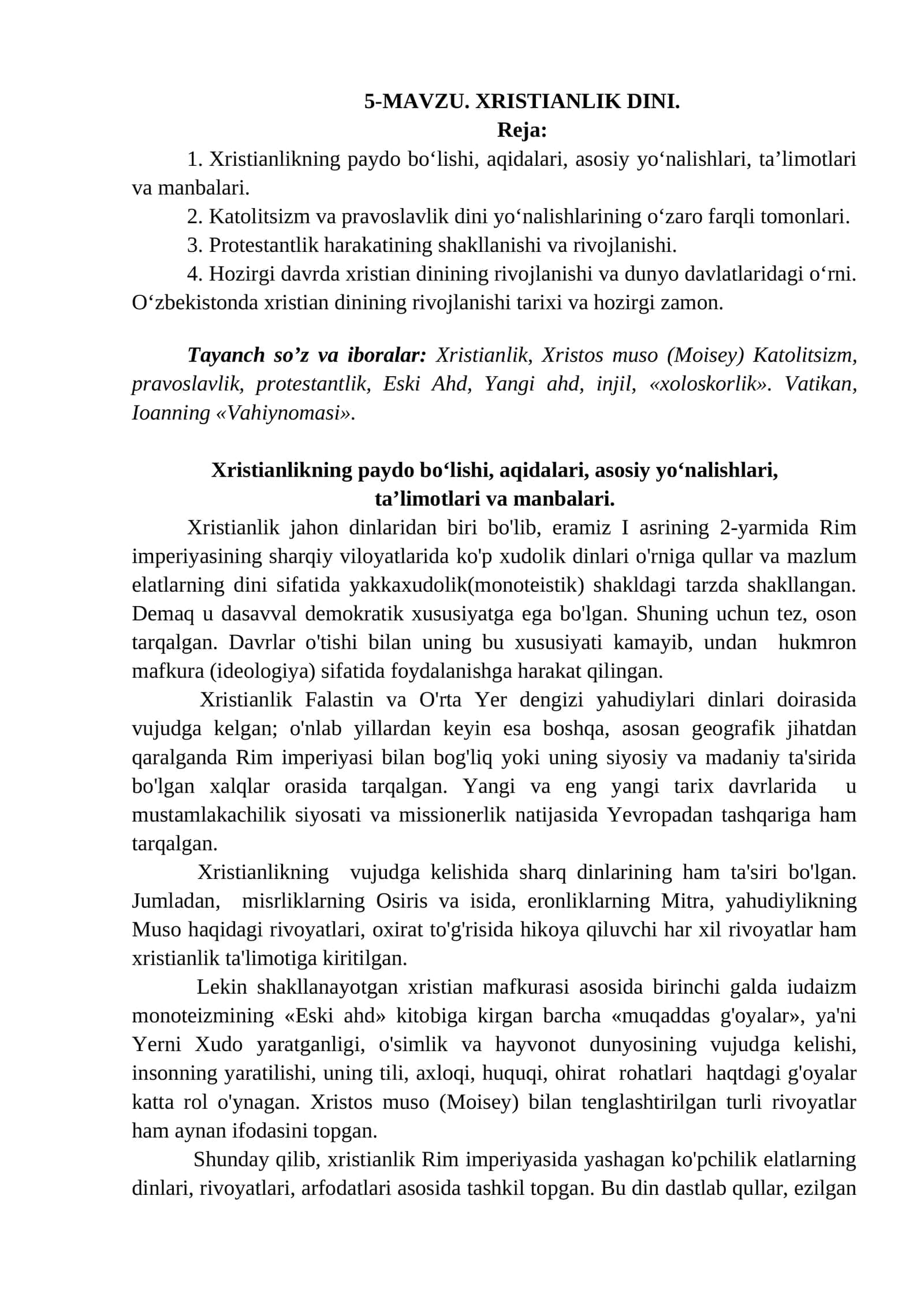 5-mavzu: Xristianlik dini 1