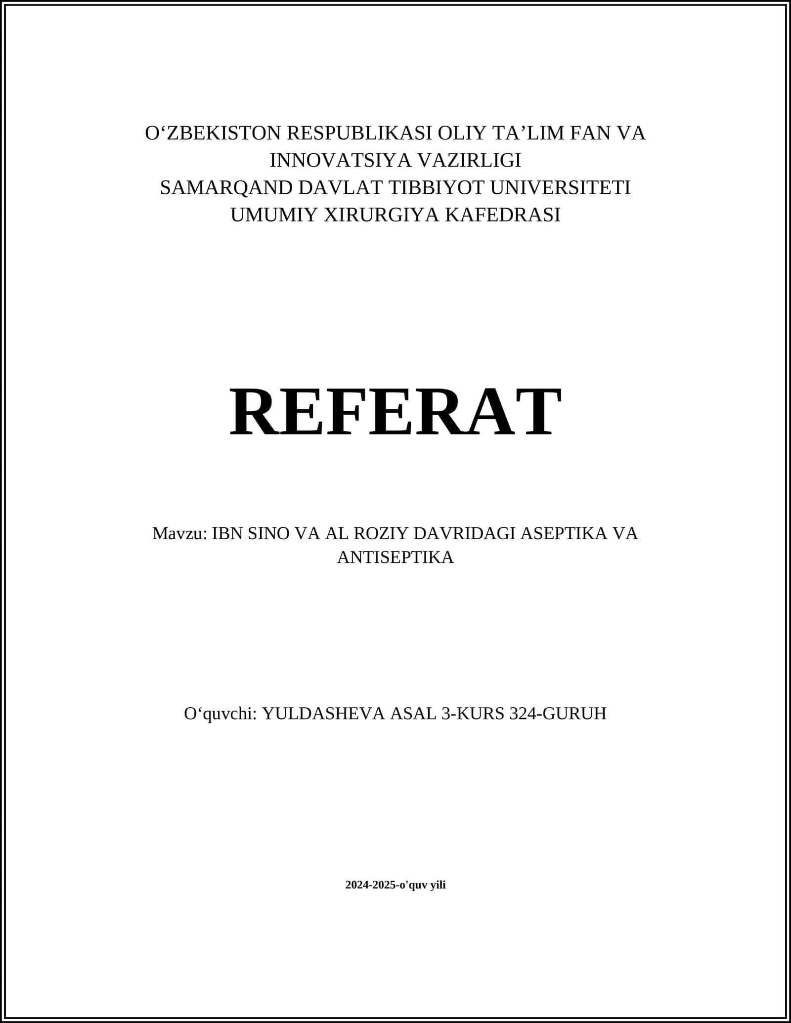 IBN SINO VA AL ROZIY DAVRIDAGI ASEPTIKA VA ANTISEPTIKA 1