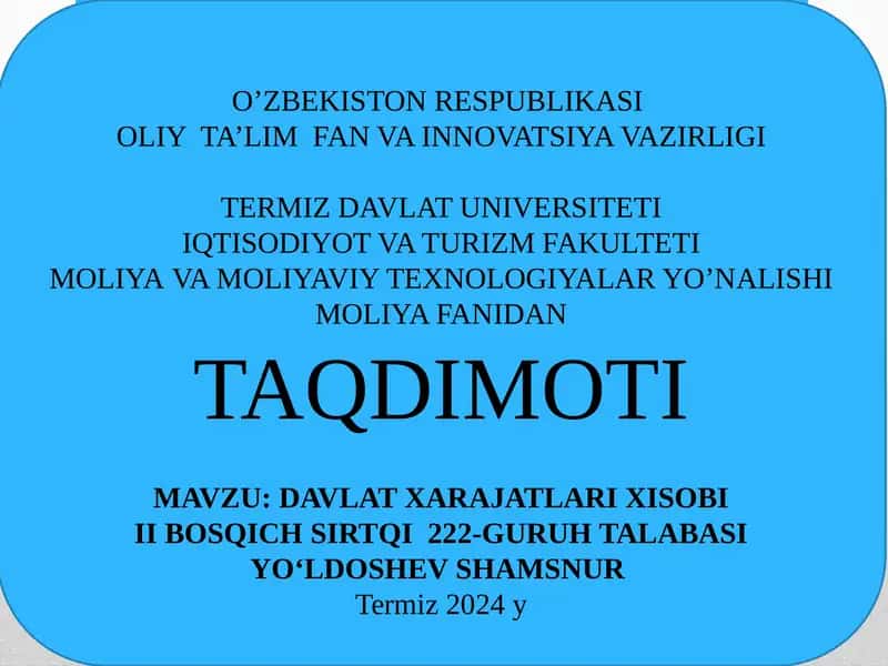 DAVLAT XARAJATLARI XISOBII 1
