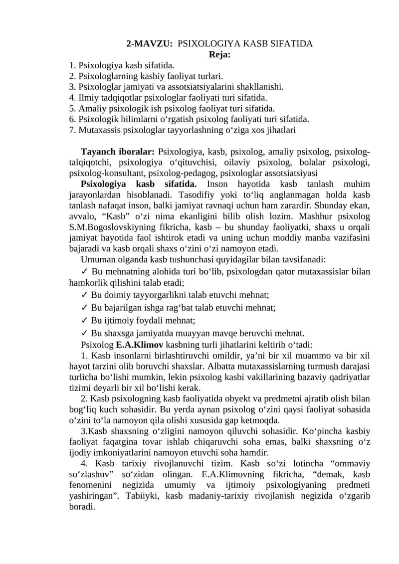 Psixologiya kasb sifatida 1