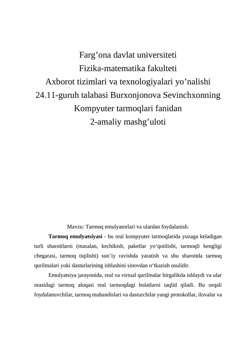 Tarmoq emulyatorlari va ulardan foydalanish 1