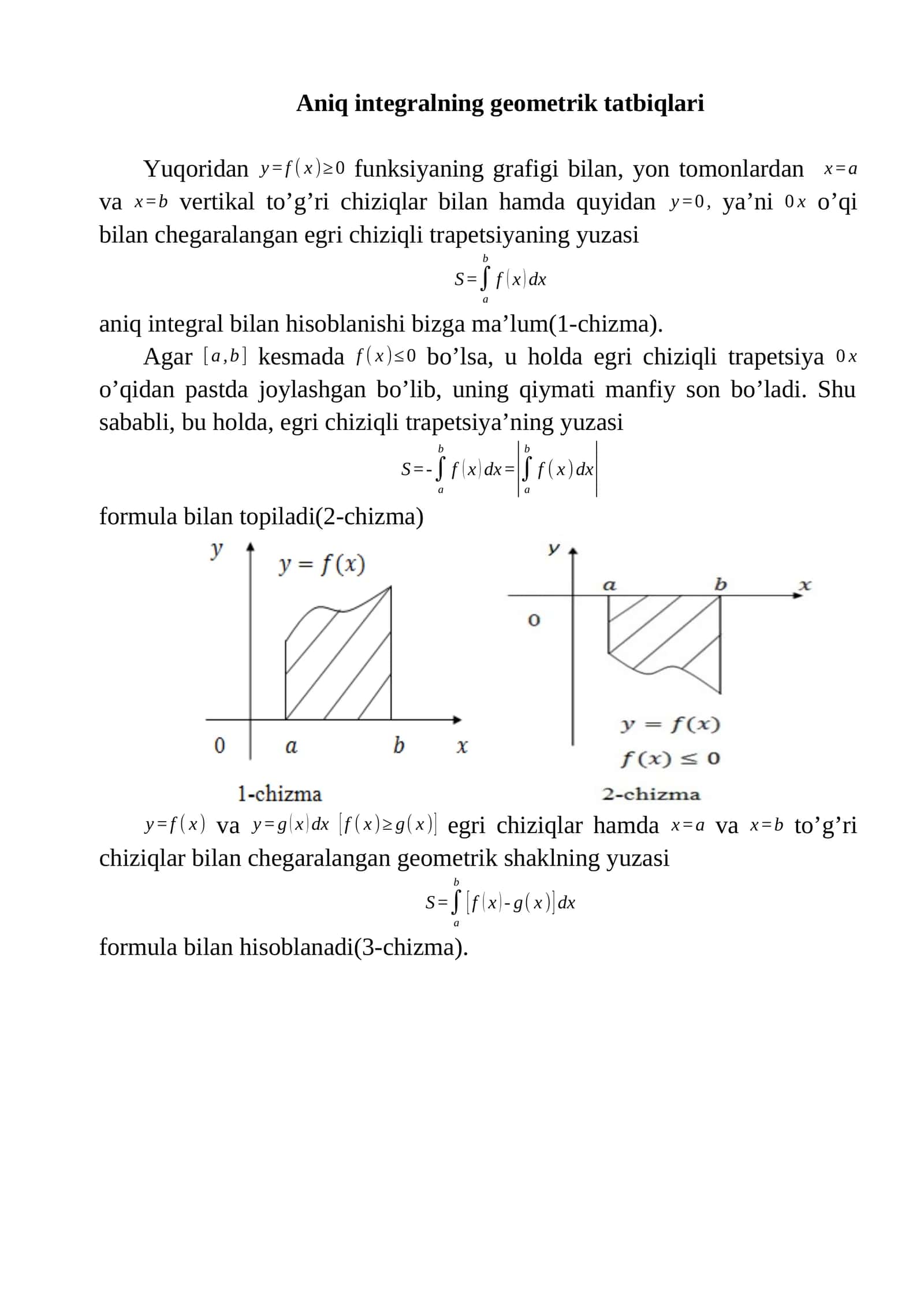 Aniq integralning geometrik tatbiqlari 1