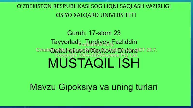 Gipoksiya va uning turlari 1