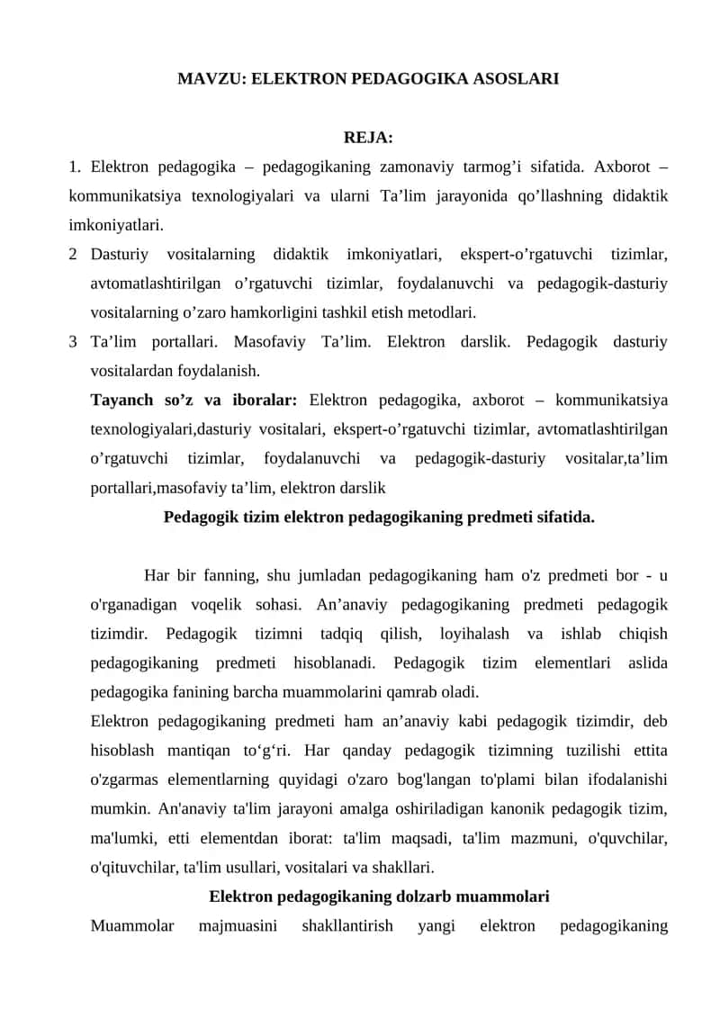 ELEKTRON PEDAGOGIKA ASOSLARI 1