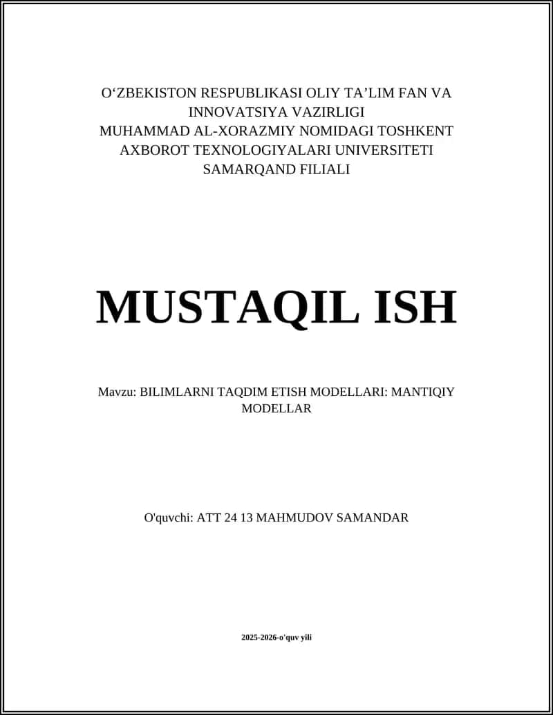 Mantiqiy Modellar 1