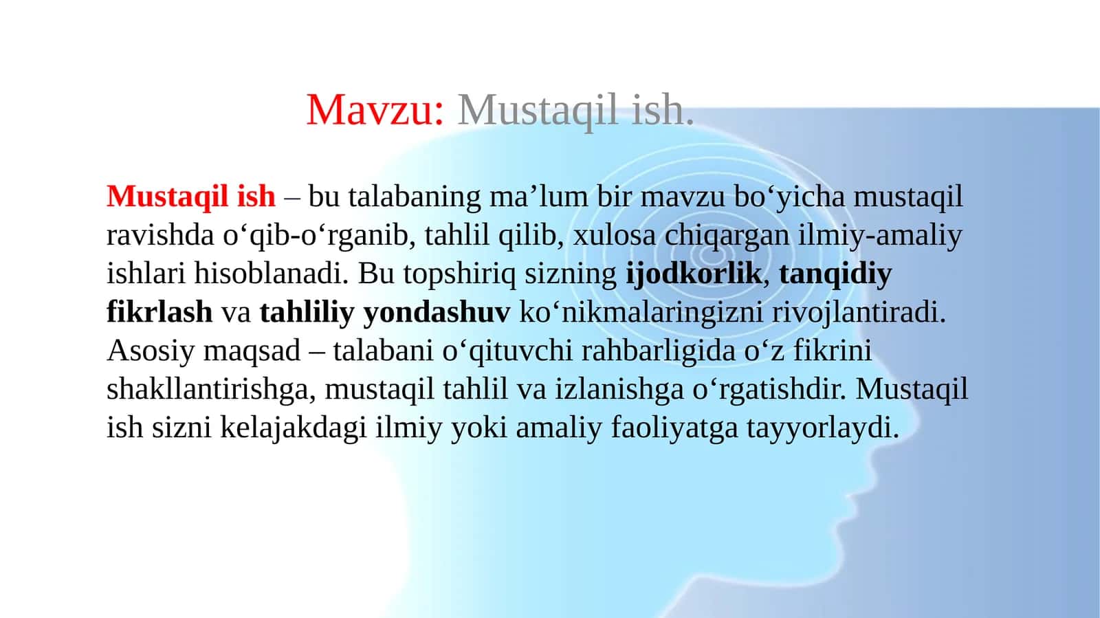 Mustaqil ish tartibi 1
