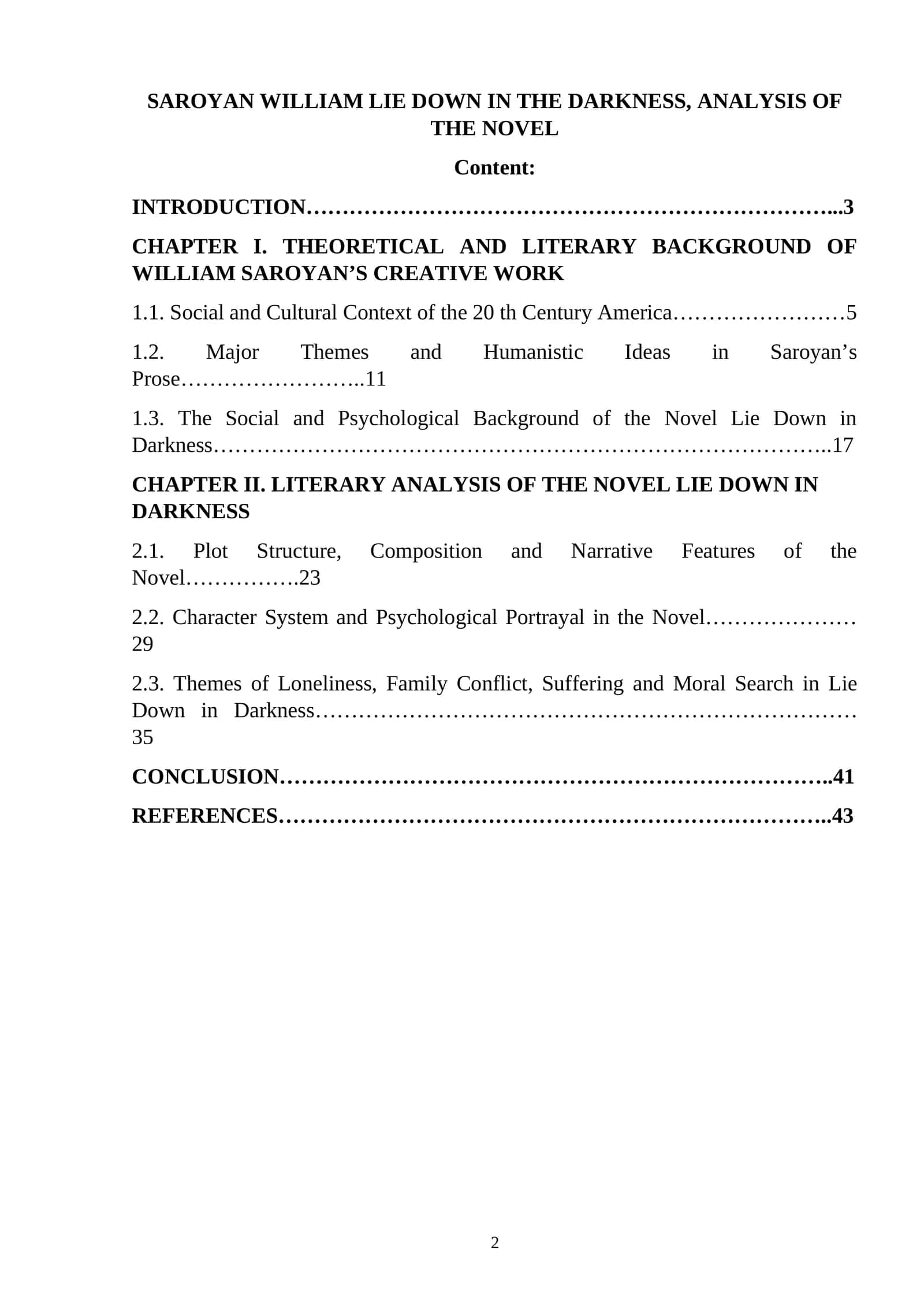 LIE DOWN IN THE DARKNESS, ANALYSIS OF THE NOVEL 1