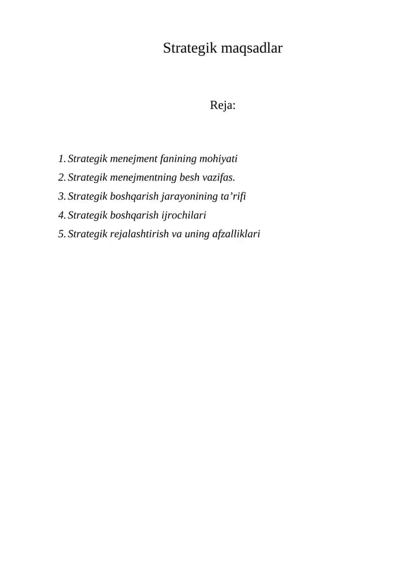 Strategik menejment fanining mohiyati 1