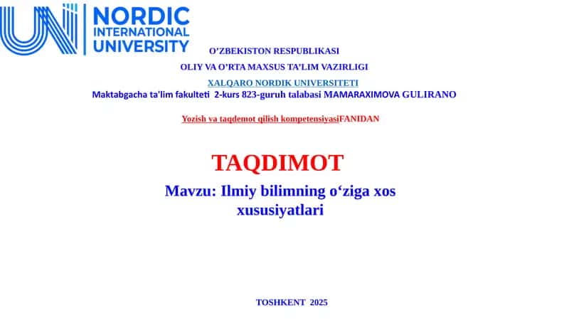 Ilmiy Bilim: O'ziga Xos Xususiyatlar 1