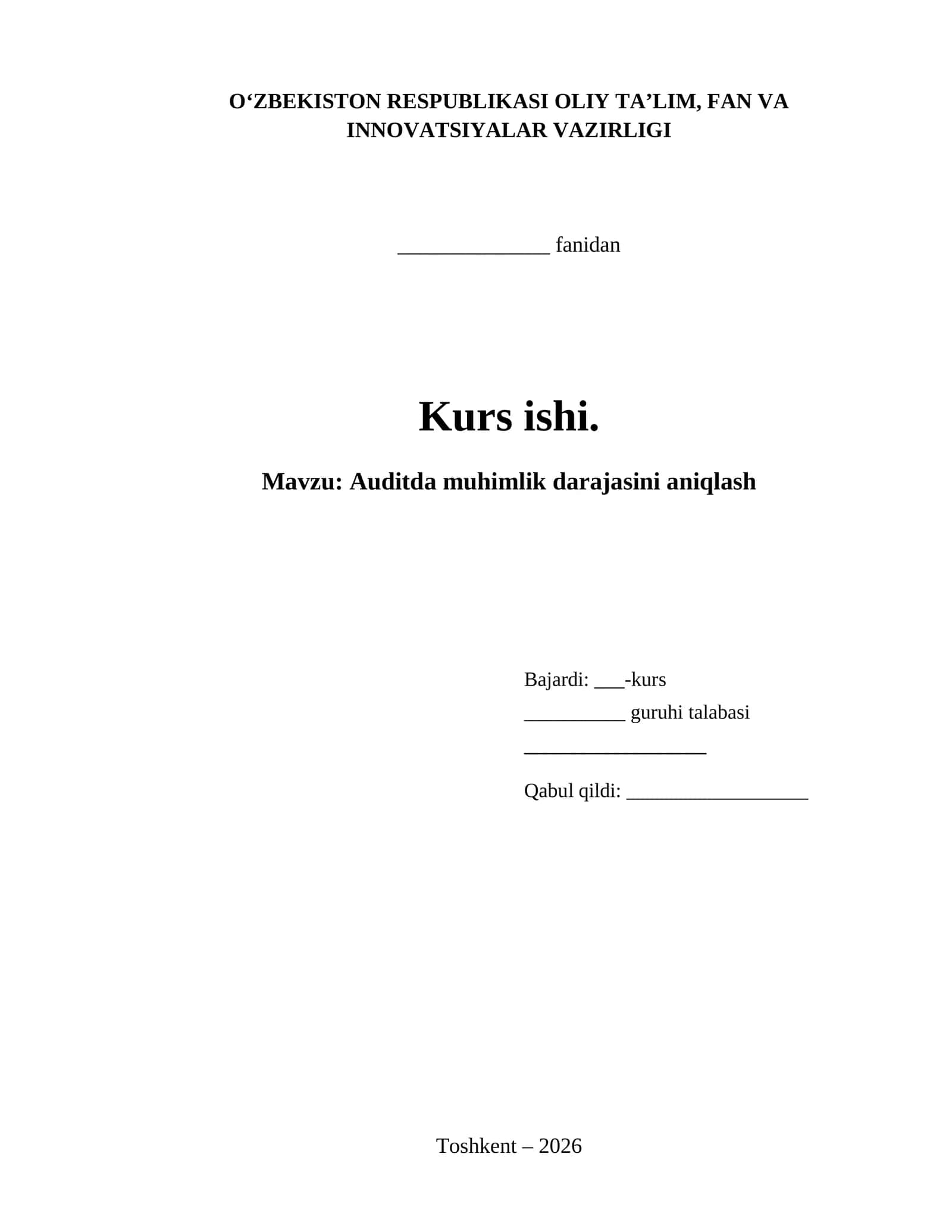 Auditda muhimlik darajasini aniqlash 1