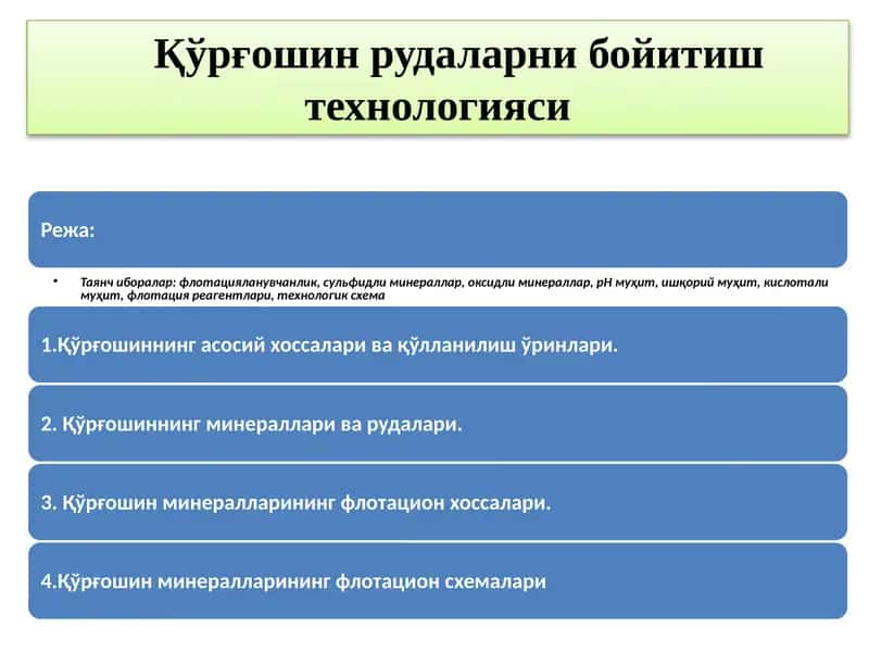 Қўрғошин рудаларни бойитиш технологияси 1