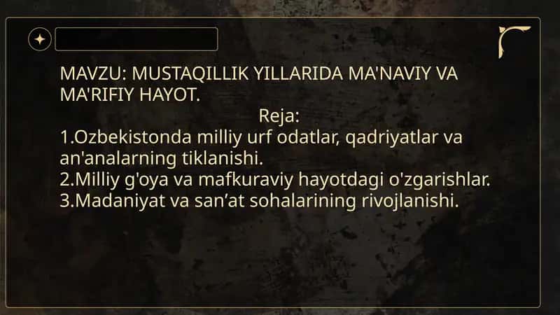 O'zbekistonda mustaqillik yillarida ma'naviy hamda ma'rifiy hayot 1