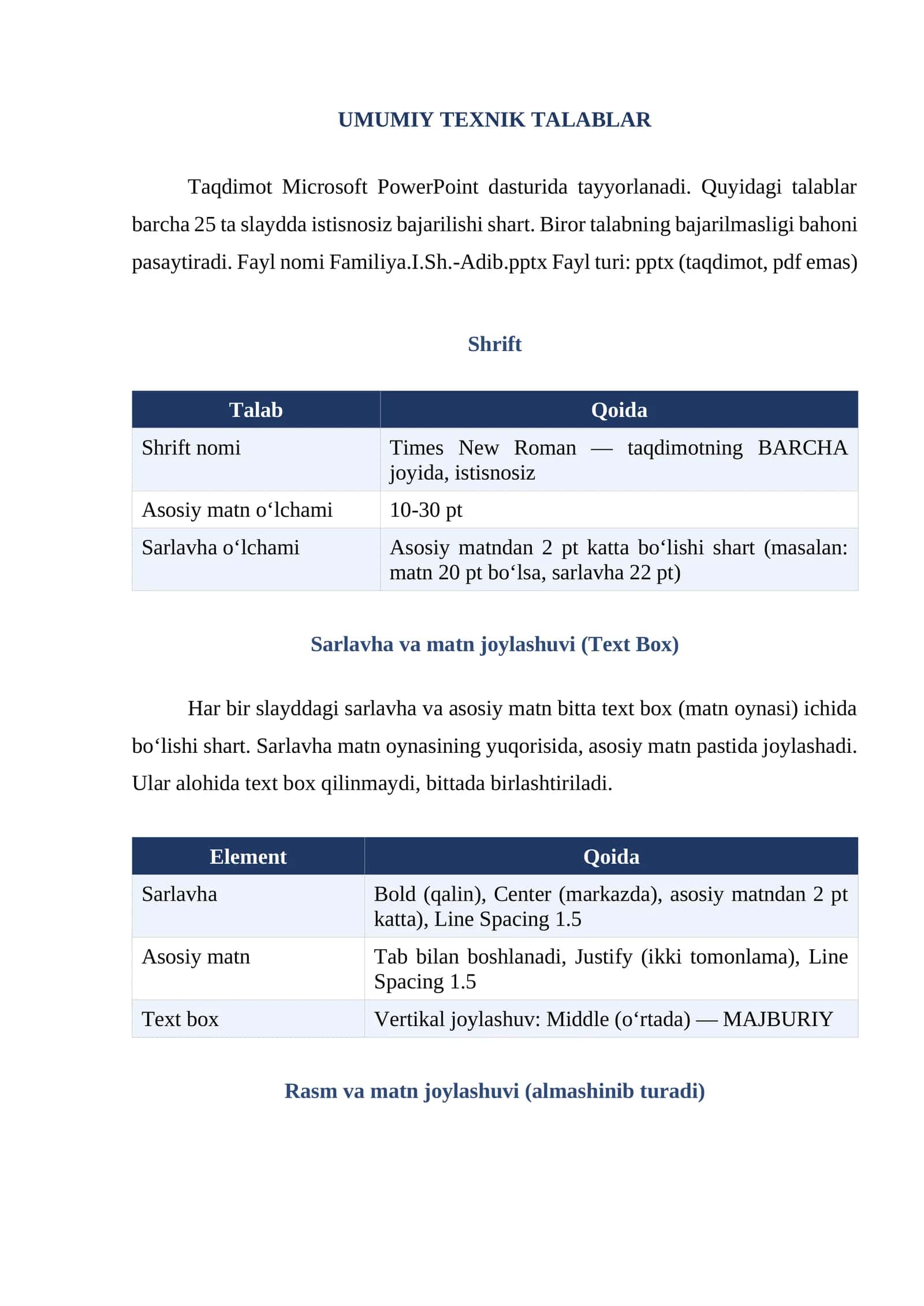 UMUMIY TEXNIK TALABLAR 1