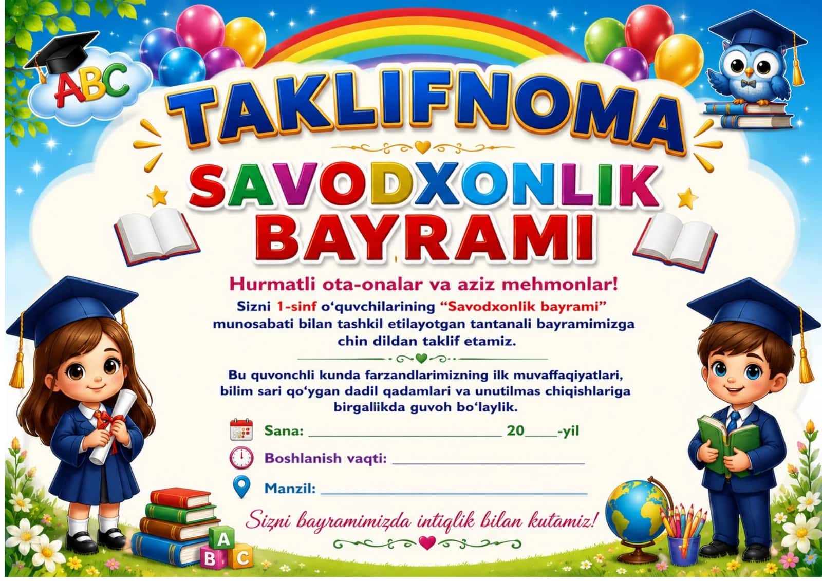 TAKLIFNOMA SAVODXONLIK BAYRAMI 2026 YIL 1