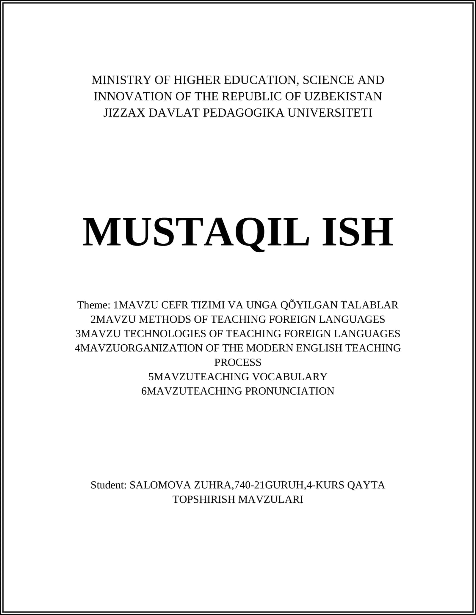 CEFR TIZIMI VA UNGA QÕYILGAN TALABLAR 1