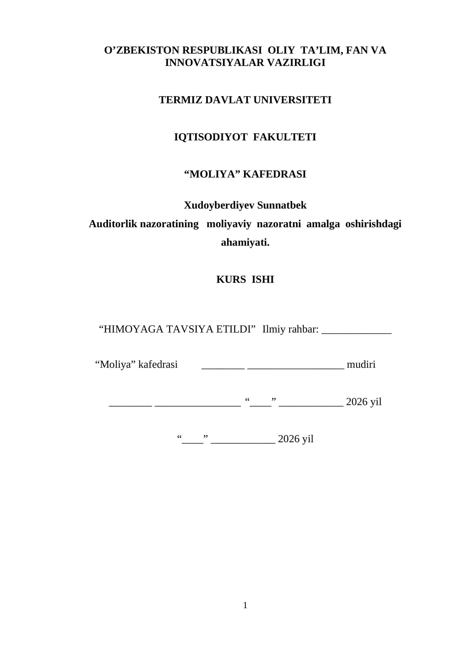 Auditorlik nazoratining moliyaviy nazoratni amalga oshirishdagi ahamiyati 1