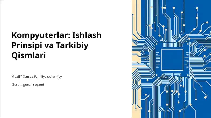 Kompyuter ishlash va tarkibiy qismlari PPT 1