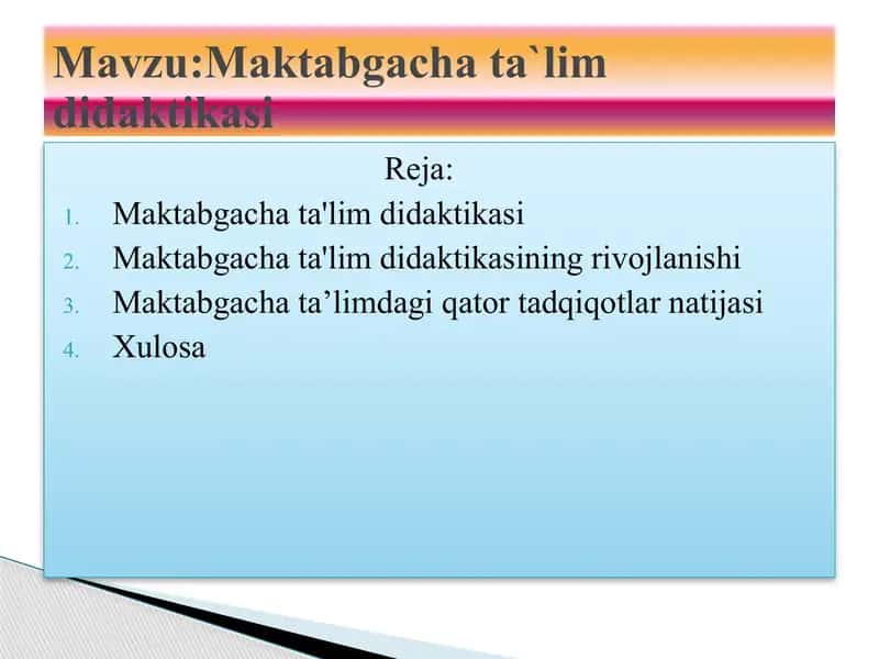 Maktabgacha ta'lim didaktikasi 1