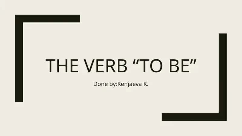 The verb "To be" 1