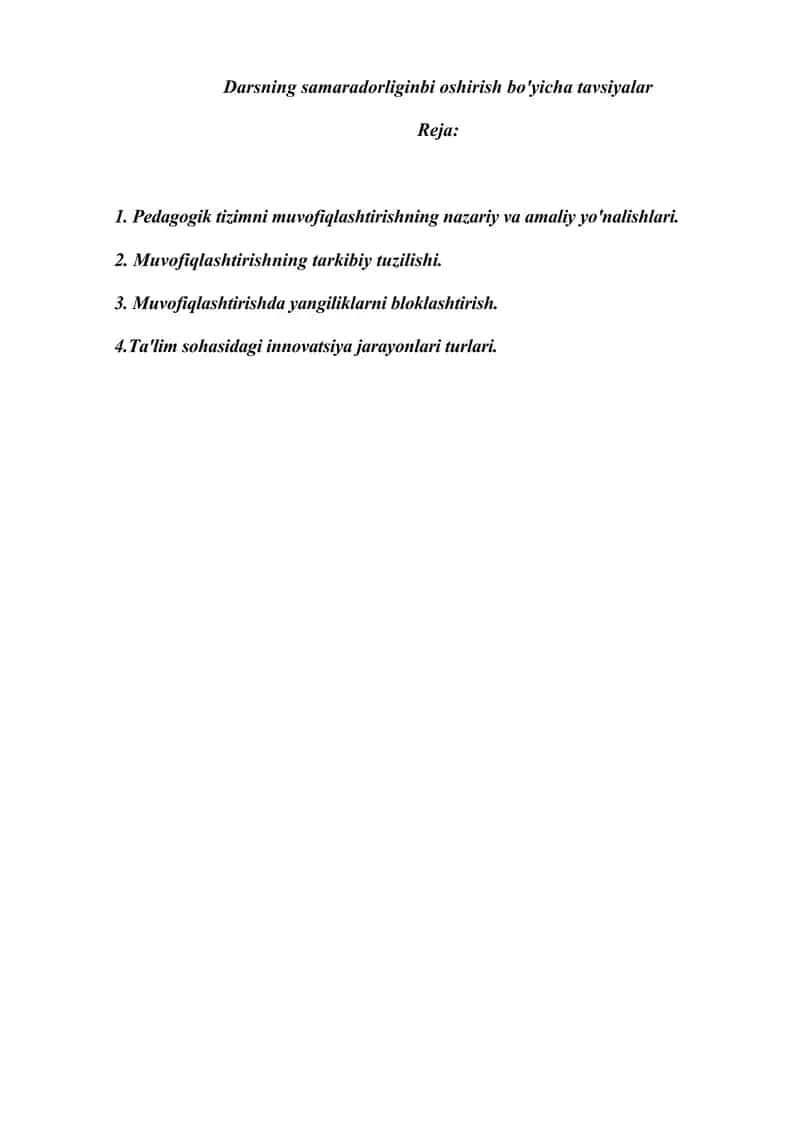 Darsning samaradorliginbi oshirish bo'yicha tavsiyalar 1