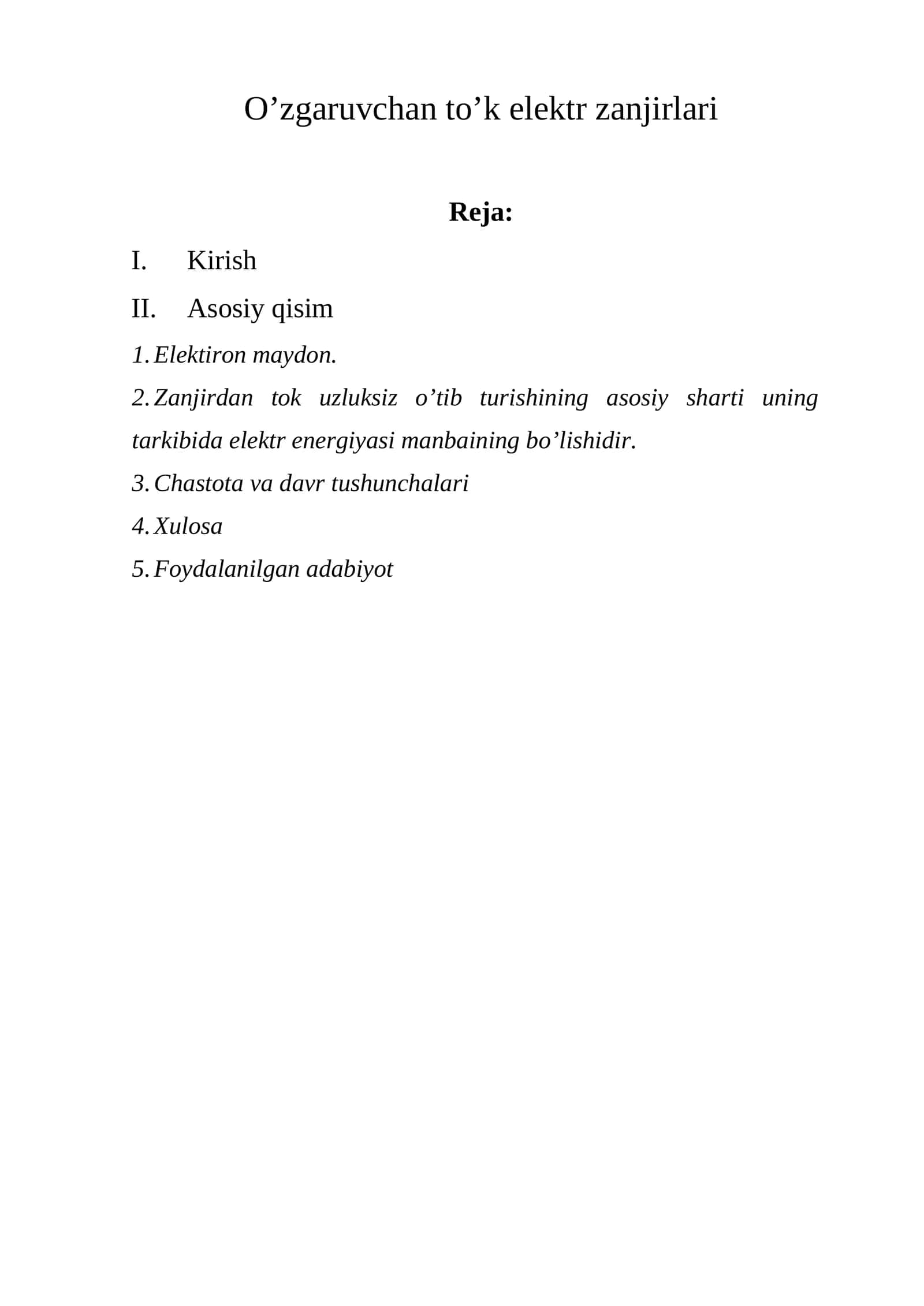 O’zgaruvchan to’k elektr zanjirlari 1