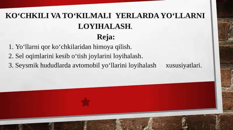 Ko‘chkili va to‘kilmaliyerlarda Yo‘llarni loyihalash 1