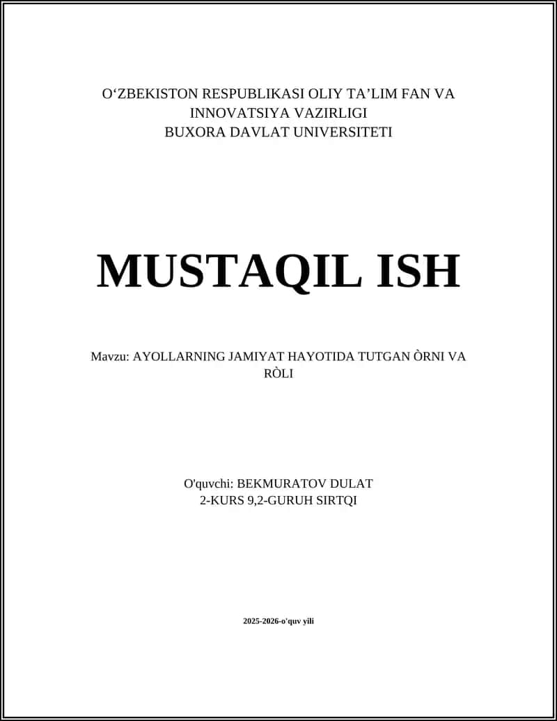 AYOLLARNING JAMIYAT HAYOTIDA TUTGAN ÒRNI VA RÒLI 1