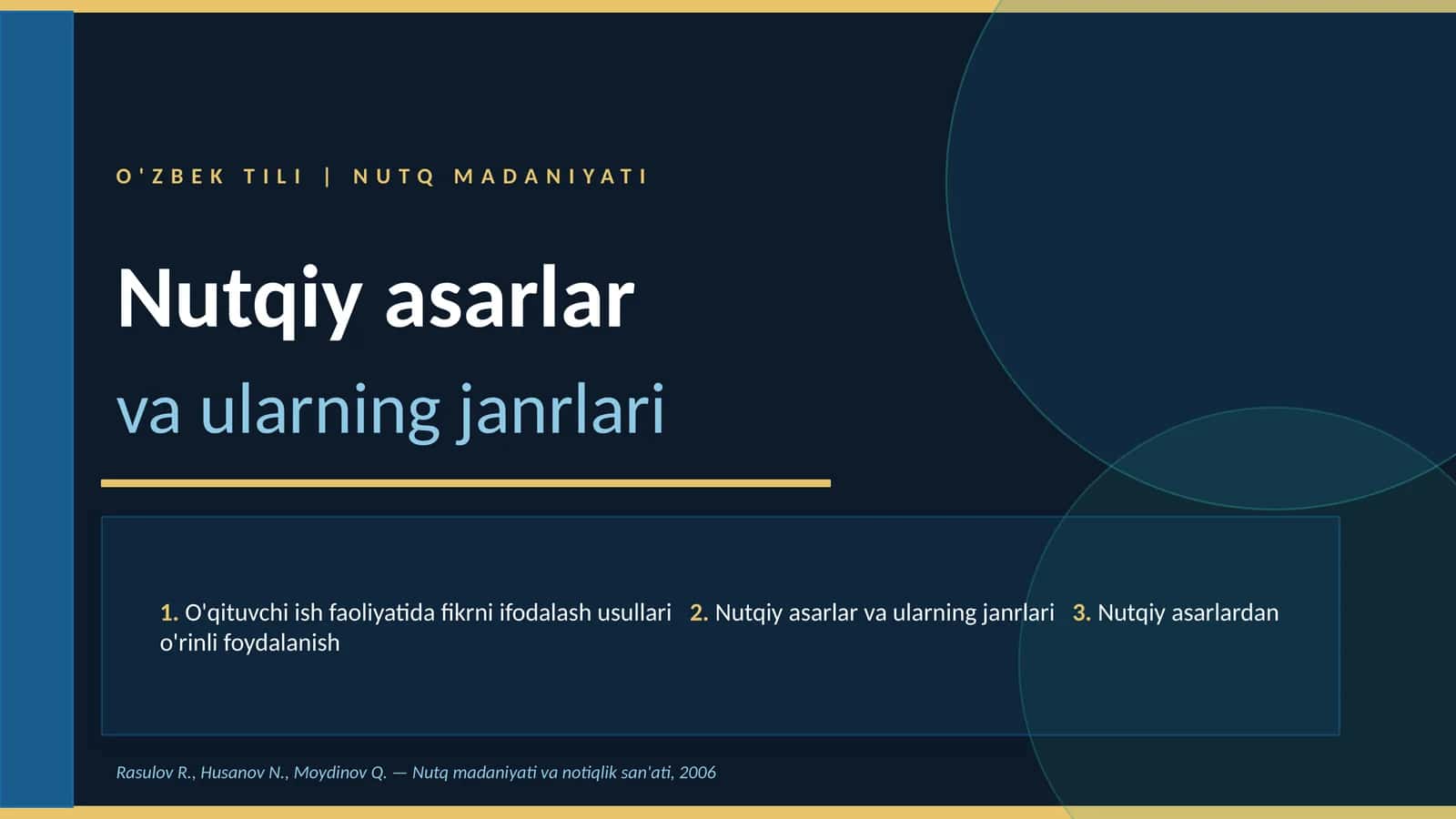 O'ZBEK TILI | NUTQ MADANIYATI 1